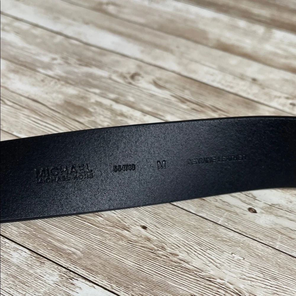 Michael Kors Black Leather Belt with Silver Logo Buckle Retails $58 NWT - Picture 4 of 4